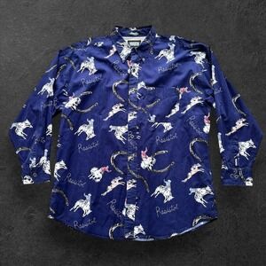 Resistol‎ Rodeo Gear  Men's XL Blue Graphic Print Western Button-Up Shirt